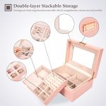 LANDICI Jewelry Organizer Box for Women Teen Girls,Large Jewelry Storage Case with Mirror,2 Layer Removable Stackable Tray,Leather Jewellery Display Holder for Ring Necklace Earring Bracelets,Grey - Image 3